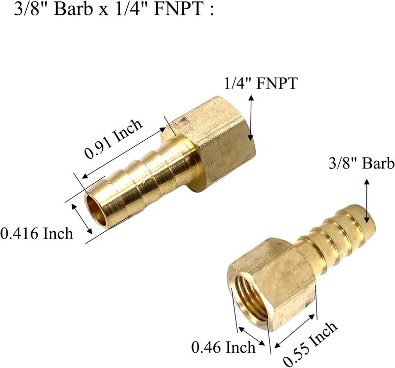 Bumugufu 6 Pcs 1/4 Inch NPT Female to 3/8 Inch Barb Fittings,3/8" Barb x 1/4" FNPT Brass Pipe Connector for Compressor, Fuel, Oil, Gas - Image 2